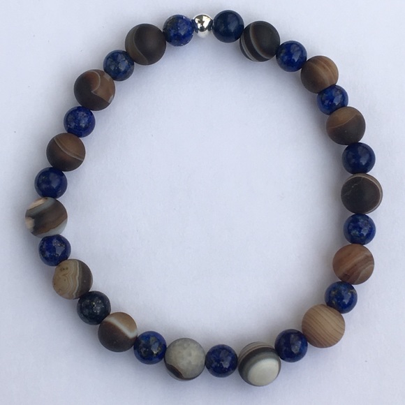 Blue Lapis Lazuli Coffee Agate Bracelet - Picture 2 of 4